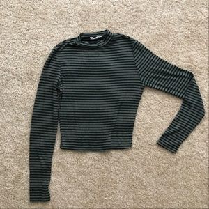 Striped Mock Neck Long Sleeve Cropped Shirt